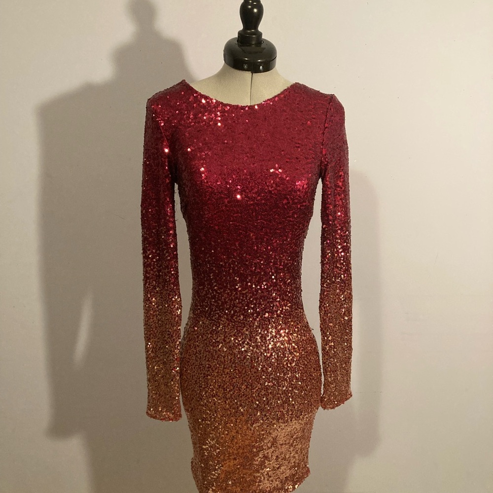 Fashion Nova ombré Cranberry/Gold dress